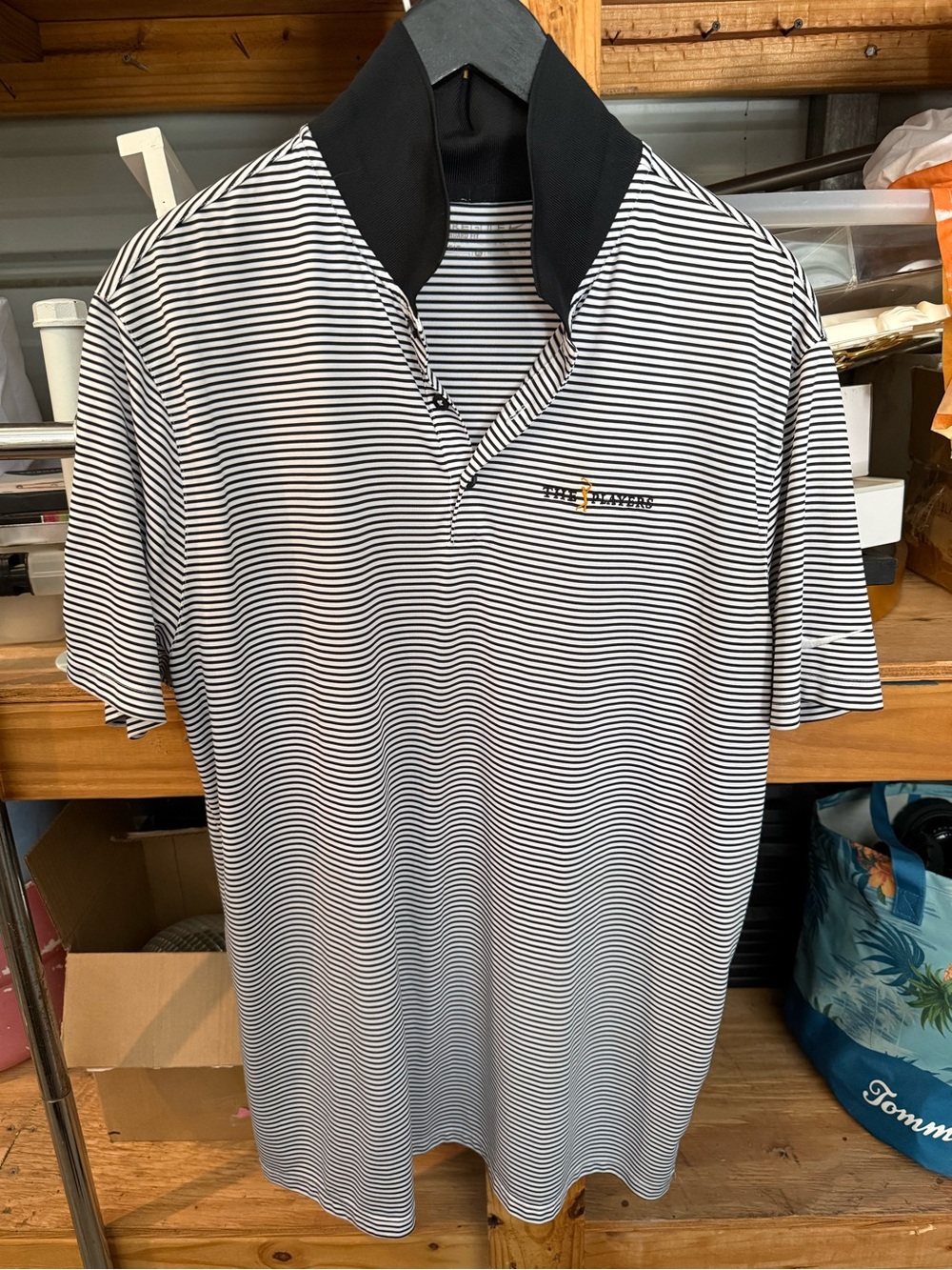 Nike Black and White Striped Performance Polo